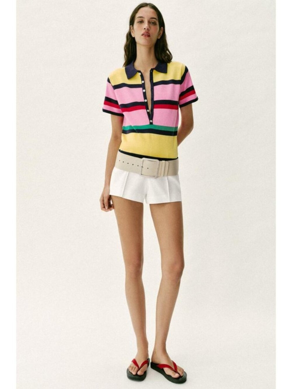 ZARA STRIPED KNIT POLO TOP - Picture 2 of 9